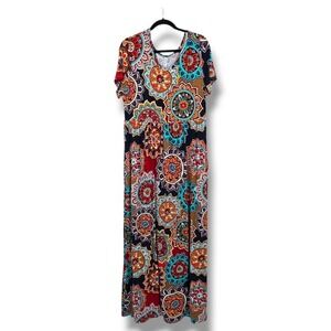 VIISHOW 2XL‎ Maxi Dress Colorful Floral Print Short Sleeve Casual